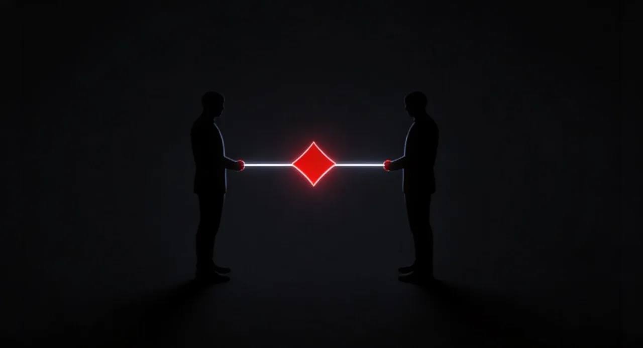 Two silhouetted figures connected by a glowing line linked by the red Tarjamaa diamond, symbolising communication solutions